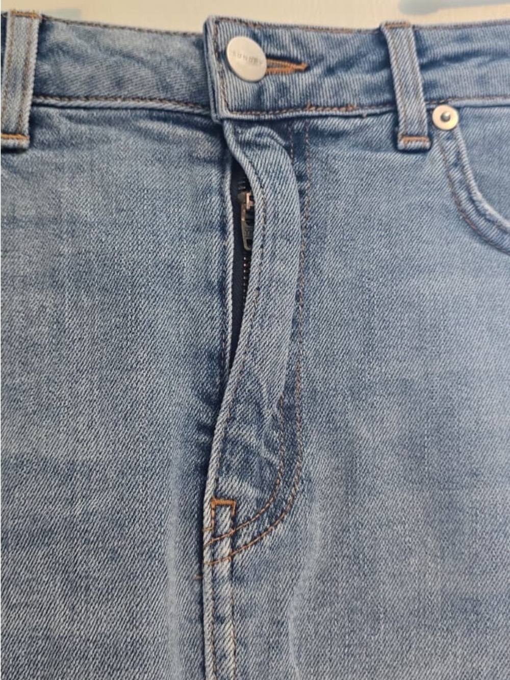 Sundry Light Blue Denim Skirt with Contrast Stitching - Picture 7 of 14